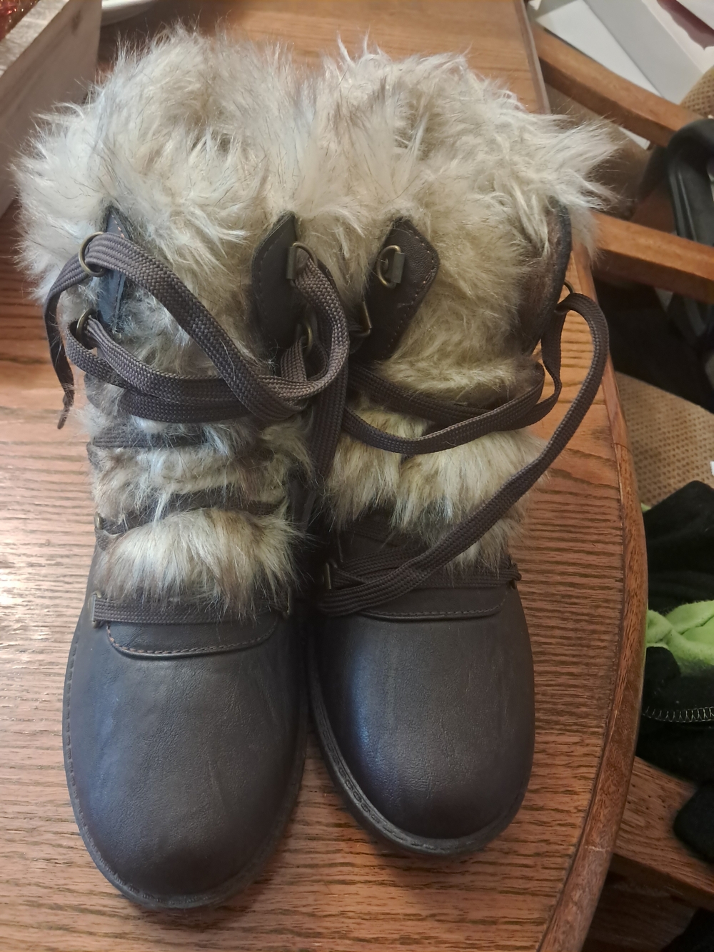 Wanted Brown Faux Fur Lace-Up Ankle Booties